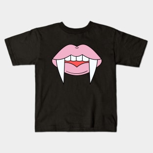 Vampire Girl fangs and pink lips Zombie Halloween Illustration Kids T-Shirt